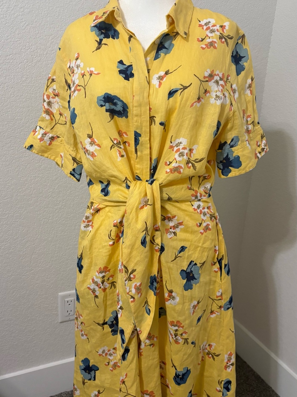 Ralph Lauren Linen Yellow Floral Tie-Front Women's Dress